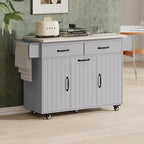 White / Gray / Walnut Brown Kitchen Island with Tilt-Out Trash Cabinet