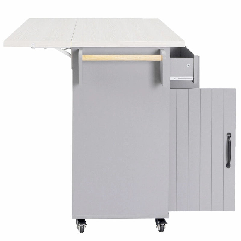 White / Gray / Walnut Brown Kitchen Island with Tilt-Out Trash Cabinet