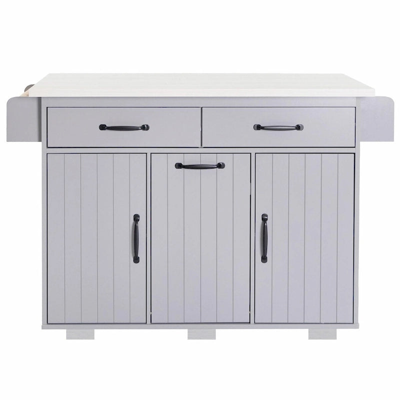 White / Gray / Walnut Brown Kitchen Island with Tilt-Out Trash Cabinet