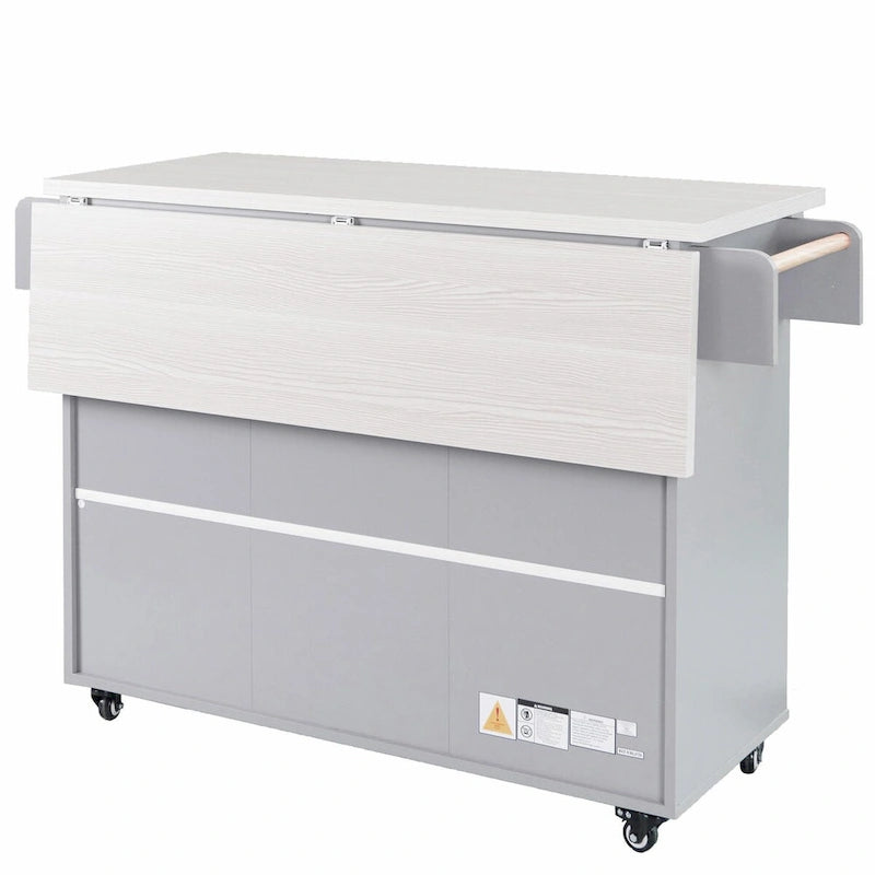 White / Gray / Walnut Brown Kitchen Island with Tilt-Out Trash Cabinet