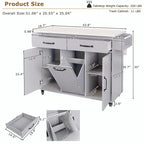 White / Gray / Walnut Brown Kitchen Island with Tilt-Out Trash Cabinet