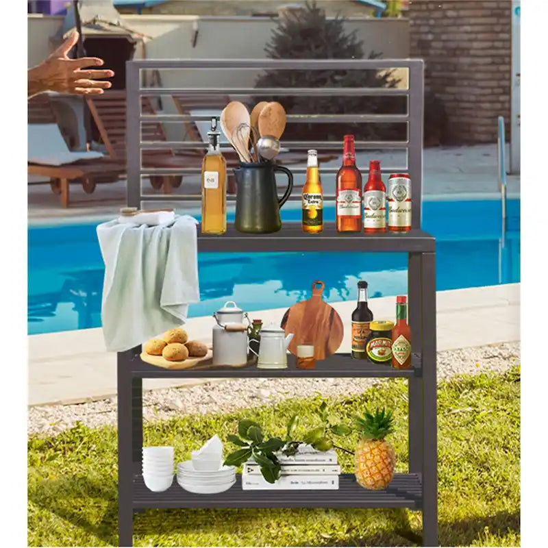 Grey Aluminum Outdoor Kitchen Island with Storage, Single Station
