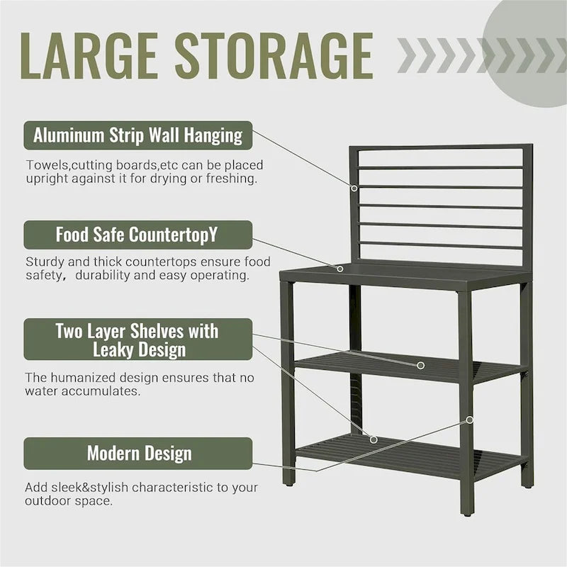 Grey Aluminum Outdoor Kitchen Island with Storage, Single Station