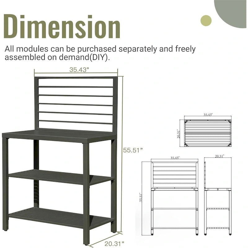 Grey Aluminum Outdoor Kitchen Island with Storage, Single Station