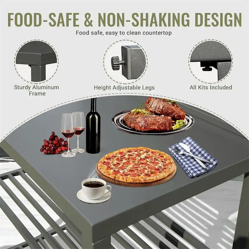 Grey Aluminum Outdoor Kitchen Island with Storage, Single Station