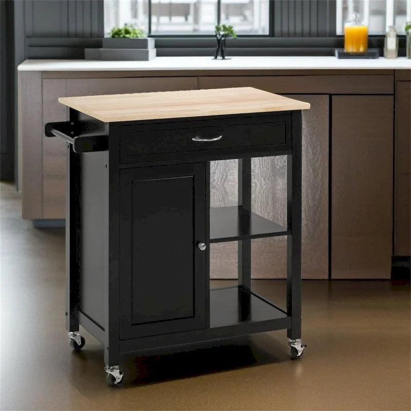 Black Kitchen Island Cart on Wheels, 1-Person
