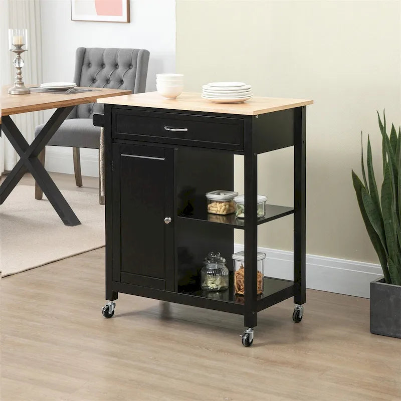 Black Kitchen Island Cart on Wheels, 1-Person