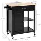 Black Kitchen Island Cart on Wheels, 1-Person