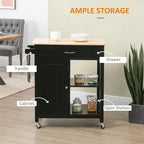 Black Kitchen Island Cart on Wheels, 1-Person