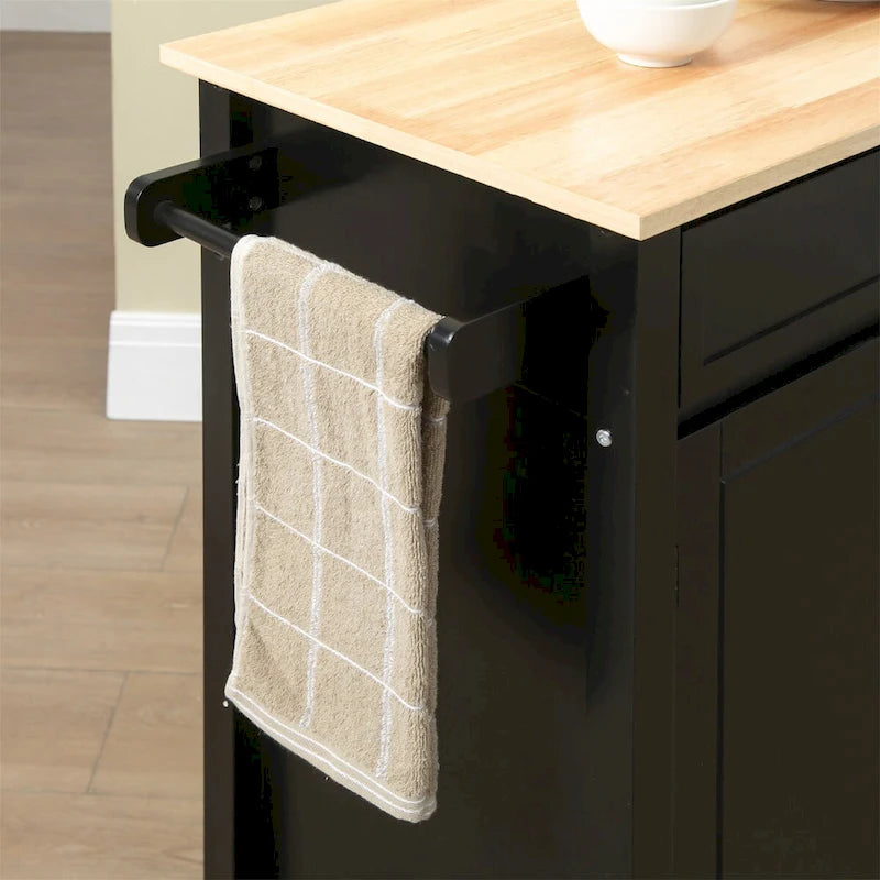 Black Kitchen Island Cart on Wheels, 1-Person