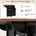 Black Farmhouse Kitchen Island Cart with Drop Leaf & Power Outlet, 53.5"