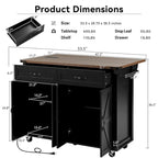 Black Farmhouse Kitchen Island Cart with Drop Leaf & Power Outlet, 53.5"