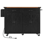 Black Farmhouse Kitchen Island Cart with Drop Leaf & Power Outlet, 53.5"
