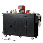 Black Farmhouse Kitchen Island Cart with Drop Leaf & Power Outlet, 53.5"