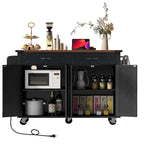 Black Farmhouse Kitchen Island Cart with Drop Leaf & Power Outlet, 53.5"