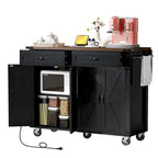 Black Farmhouse Kitchen Island Cart with Drop Leaf & Power Outlet, 53.5"