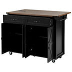 Black Farmhouse Kitchen Island Cart with Drop Leaf & Power Outlet, 53.5"