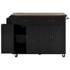 Black Farmhouse Kitchen Island Cart with Drop Leaf & Power Outlet, 53.5"