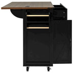 Black Farmhouse Kitchen Island Cart with Drop Leaf & Power Outlet, 53.5"