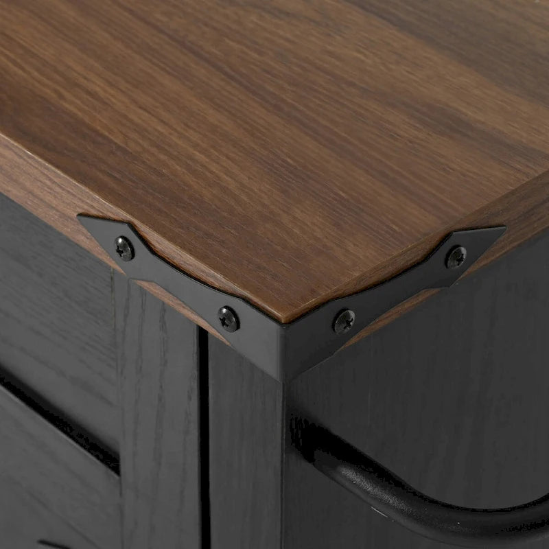 Black Farmhouse Kitchen Island Cart with Drop Leaf & Power Outlet, 53.5"