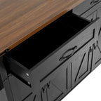 Black Farmhouse Kitchen Island Cart with Drop Leaf & Power Outlet, 53.5"