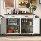 Black Farmhouse Kitchen Island Cart with Drop Leaf & Power Outlet, 53.5"