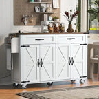 Black Farmhouse Kitchen Island Cart with Drop Leaf & Power Outlet, 53.5"