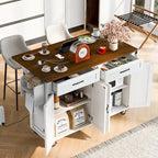 Black Farmhouse Kitchen Island Cart with Drop Leaf & Power Outlet, 53.5"
