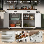 Black Farmhouse Kitchen Island Cart with Drop Leaf & Power Outlet, 53.5"