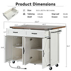 Black Farmhouse Kitchen Island Cart with Drop Leaf & Power Outlet, 53.5"