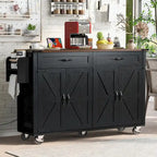 53.5" Farmhouse Kitchen Island with Drop Leaf, Drawer & Power Outlet – Black/White, 1-Person Use