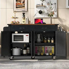 53.5" Farmhouse Kitchen Island with Drop Leaf, Drawer & Power Outlet – Black/White, 1-Person Use