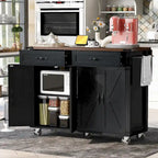 53.5" Farmhouse Kitchen Island with Drop Leaf, Drawer & Power Outlet – Black/White, 1-Person Use