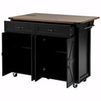 53.5" Farmhouse Kitchen Island with Drop Leaf, Drawer & Power Outlet – Black/White, 1-Person Use