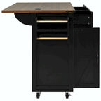 53.5" Farmhouse Kitchen Island with Drop Leaf, Drawer & Power Outlet – Black/White, 1-Person Use