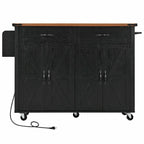 53.5" Farmhouse Kitchen Island with Drop Leaf, Drawer & Power Outlet – Black/White, 1-Person Use