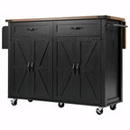 53.5" Farmhouse Kitchen Island with Drop Leaf, Drawer & Power Outlet – Black/White, 1-Person Use