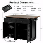 53.5" Farmhouse Kitchen Island with Drop Leaf, Drawer & Power Outlet – Black/White, 1-Person Use
