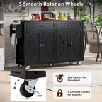 53.5" Farmhouse Kitchen Island with Drop Leaf, Drawer & Power Outlet – Black/White, 1-Person Use