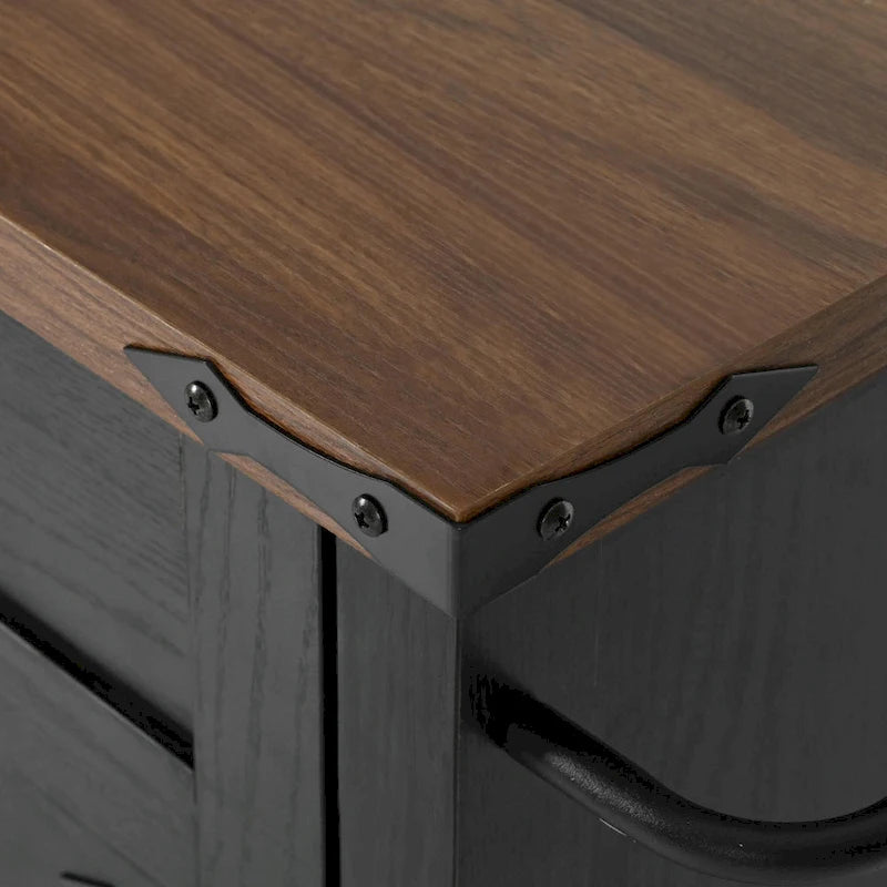 53.5" Farmhouse Kitchen Island with Drop Leaf, Drawer & Power Outlet – Black/White, 1-Person Use