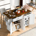 53.5" Farmhouse Kitchen Island with Drop Leaf, Drawer & Power Outlet – Black/White, 1-Person Use