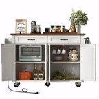 53.5" Farmhouse Kitchen Island with Drop Leaf, Drawer & Power Outlet – Black/White, 1-Person Use