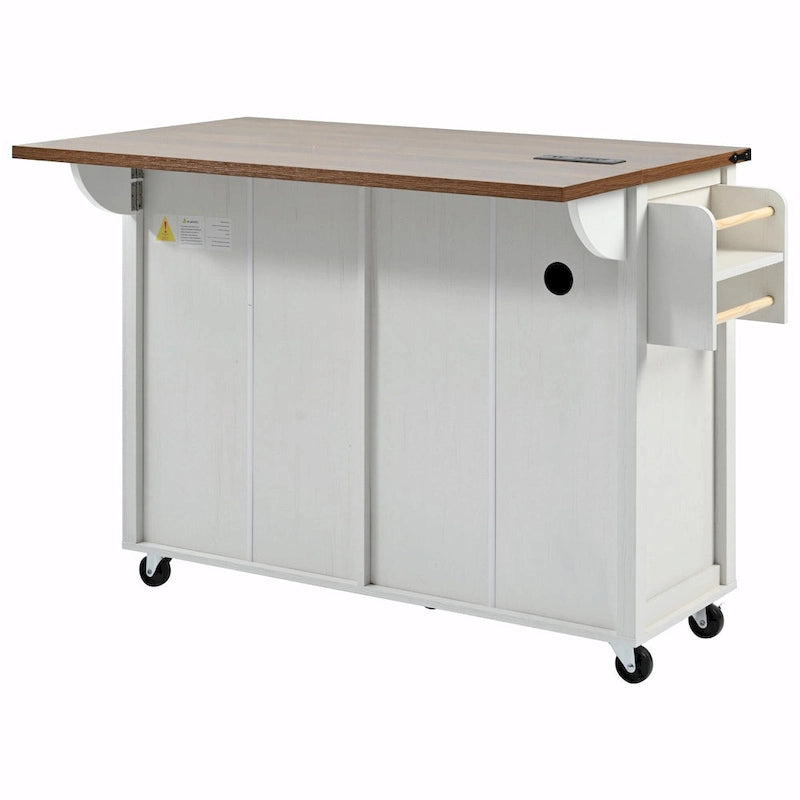 53.5" Farmhouse Kitchen Island with Drop Leaf, Drawer & Power Outlet – Black/White, 1-Person Use