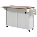 53.5" Farmhouse Kitchen Island with Drop Leaf, Drawer & Power Outlet – Black/White, 1-Person Use