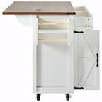 53.5" Farmhouse Kitchen Island with Drop Leaf, Drawer & Power Outlet – Black/White, 1-Person Use