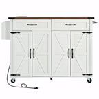 53.5" Farmhouse Kitchen Island with Drop Leaf, Drawer & Power Outlet – Black/White, 1-Person Use