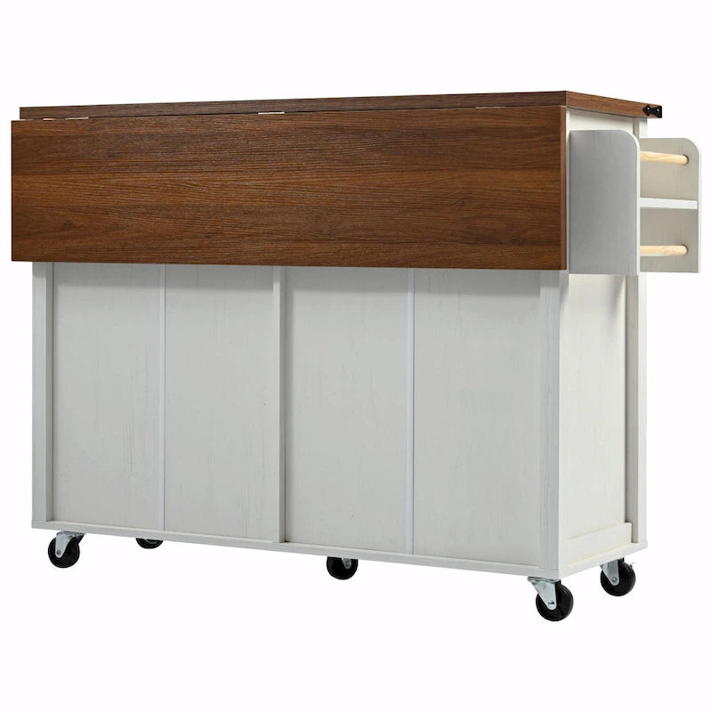 53.5" Farmhouse Kitchen Island with Drop Leaf, Drawer & Power Outlet – Black/White, 1-Person Use