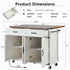 53.5" Farmhouse Kitchen Island with Drop Leaf, Drawer & Power Outlet – Black/White, 1-Person Use