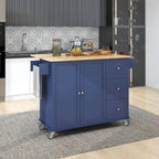 White / Blue / Blue Grey / Black Rolling Kitchen Island with Drop Leaf, Locking Wheels & Storage Cabinet