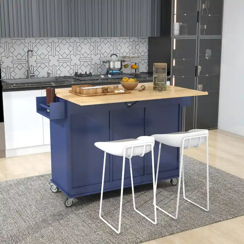 White / Blue / Blue Grey / Black Rolling Kitchen Island with Drop Leaf, Locking Wheels & Storage Cabinet